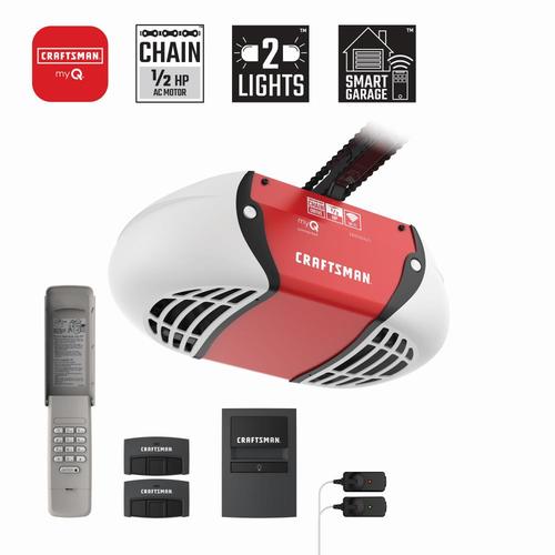 Craftsman 0 5 Hp Myq Smart Chain Drive Garage Door Opener With Myq And Wi Fi Compatibility In The Garage Door Openers Department At Lowes Com