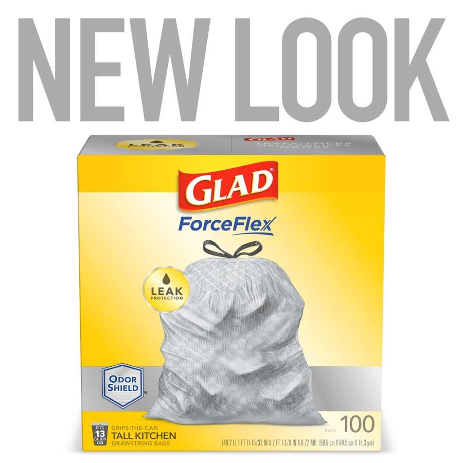 Glad ForceFlex 100-Pack 13-Gallon White Plastic Kitchen Trash Bag in ...