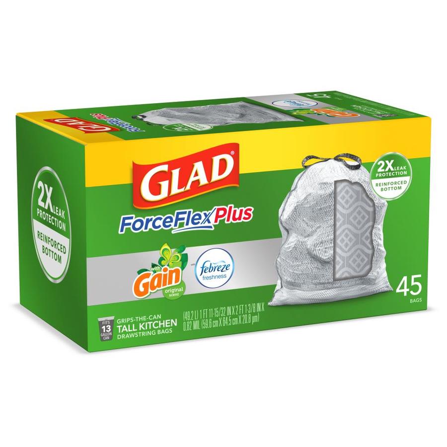 Glad 45-Pack 13-Gallon Gain Original Gray Plastic Kitchen Trash Bag in ...