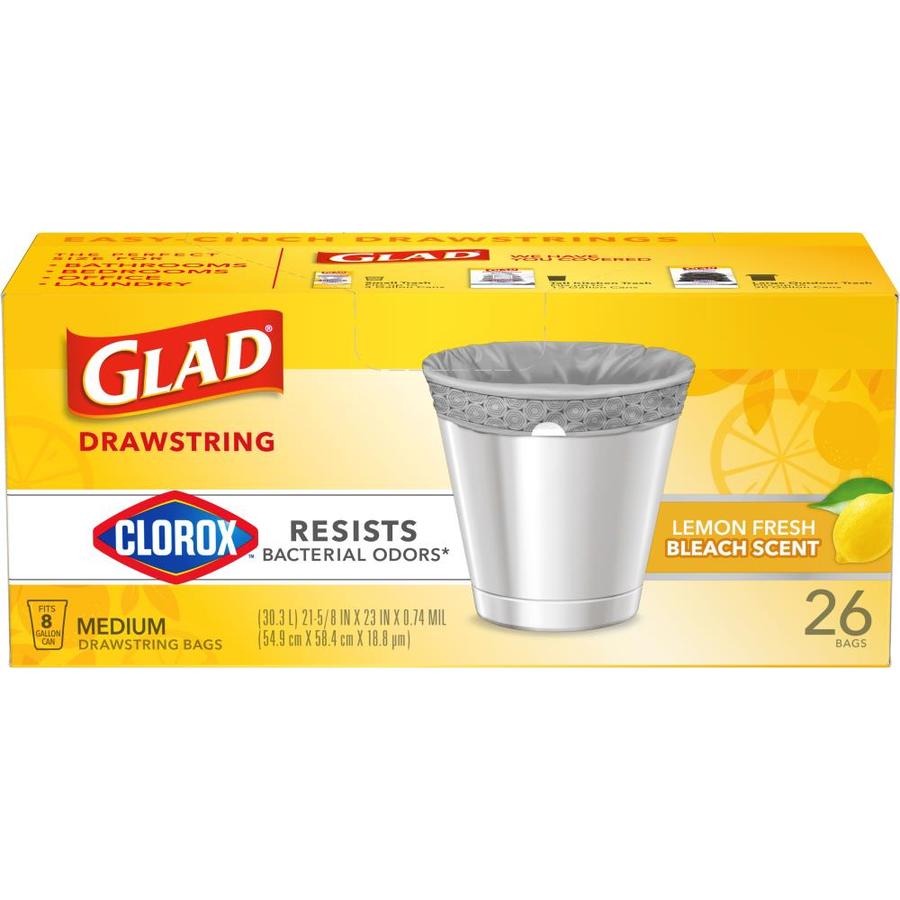 Glad with Clorox 26Pack 8Gallon Lemon Fresh Bleach Gray Plastic