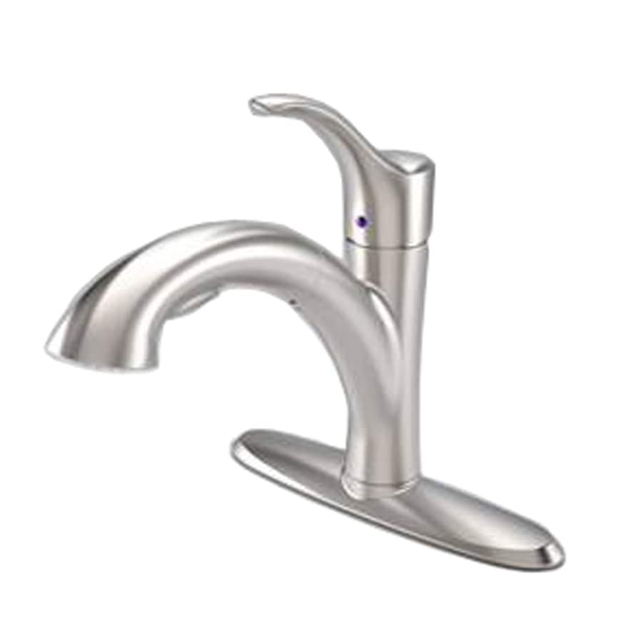 AquaSource Stainless Steel 1 Handle Pull Out Deck Mount Kitchen Faucet   012611477003 