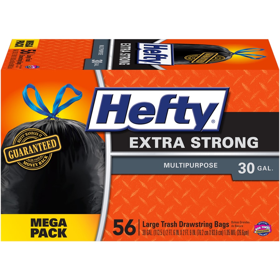 Hefty Strong Multipurpose Large Black Trash Bags, 30 Gallon, 56 Count