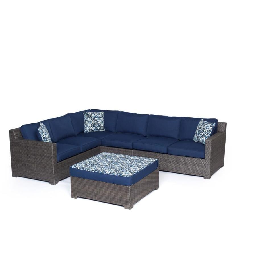 Hanover Outdoor Furniture Metropolitan 5 Piece Wicker Frame Patio Hanover Outdoor Furniture Metropolitan 5 Piece Wicker Frame Patio Conversation Set With Navy Blue Cushions