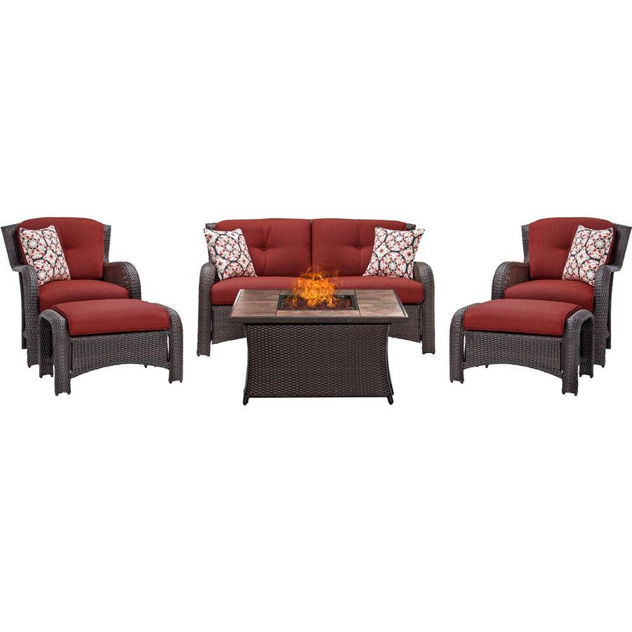 Hanover Strathmere 6 Piece Metal Frame Patio Conversation Set With