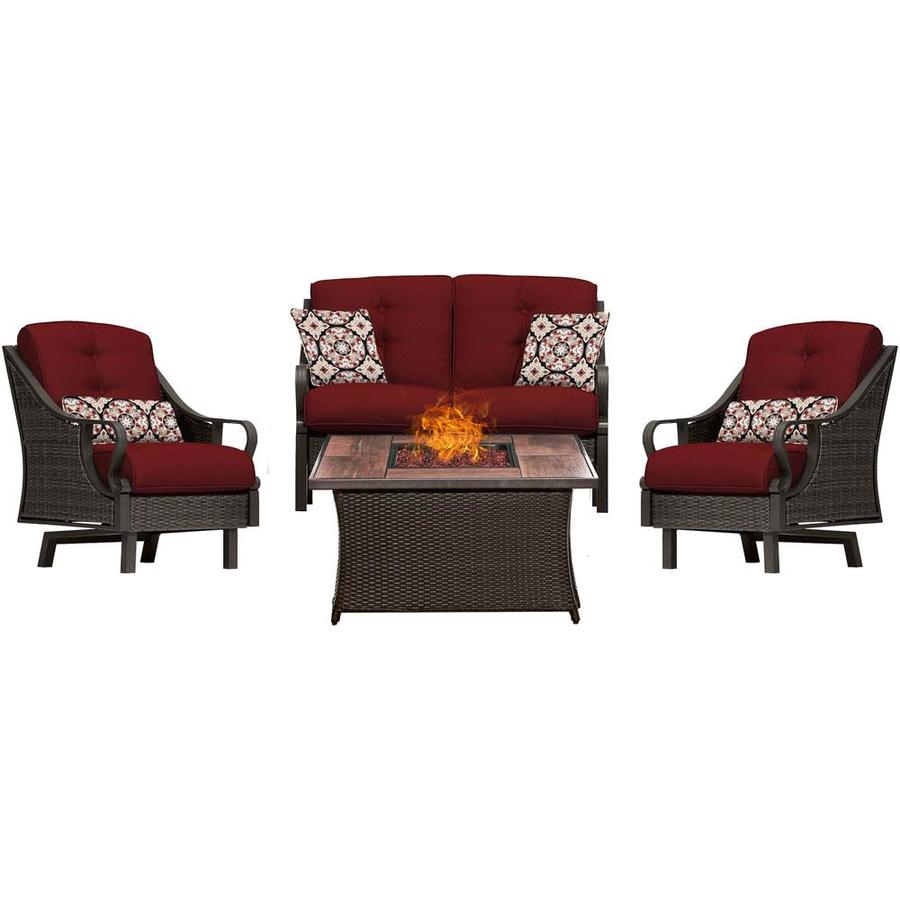 Hanover Gramercy 4 Piece Metal Frame Patio Conversation Set With Cushions In The Patio Conversation Sets Department At Lowes Com