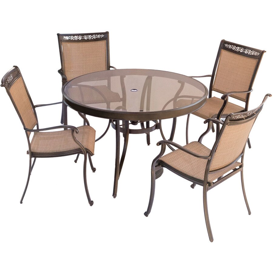 Hanover Fontana 5 Piece Bronze Frame Patio Set With Tan In The Patio