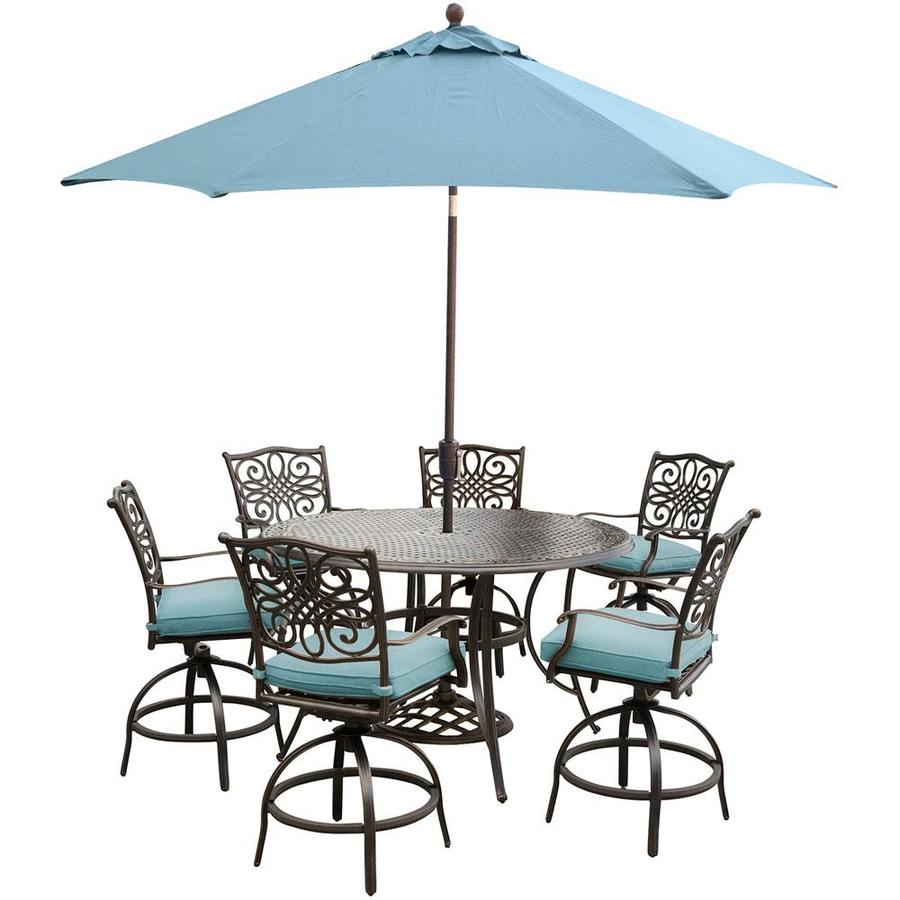 Hanover Outdoor Furniture Traditions 7Piece Bronze Metal Frame Patio Set with Blue Hanover