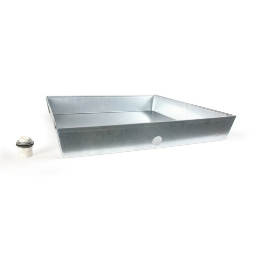 CAMCO 24in x 24in Aluminum Water Heater Drain Pan with Fitting in the