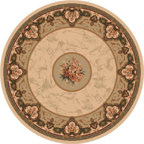 Milliken Montfluer Round Cream Floral Tufted Area Rug 8ft x 8
