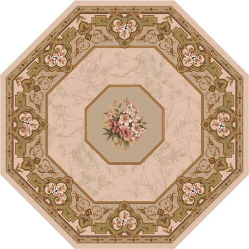 Milliken Montfluer Octagonal Cream Floral Tufted Area Rug (Common: 8-ft ...