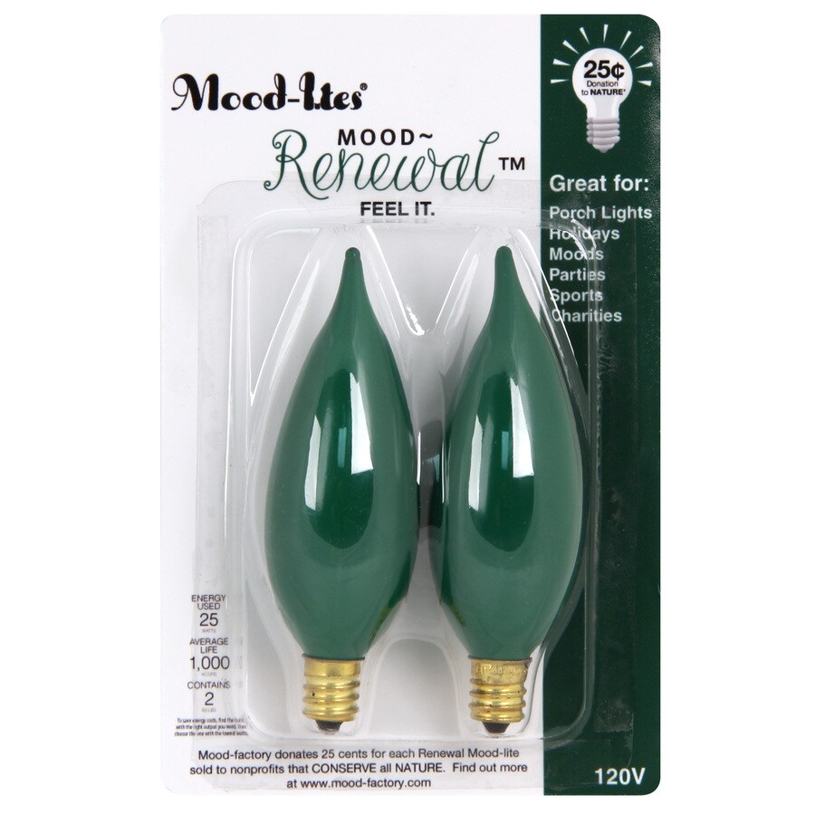 Mood Lites 2 Pack 25 Watt B Candelabra Base Green Decorative Mood Lites 2 Pack 25 Watt B Candelabra Base Green Decorative Incandescent Light Bulb