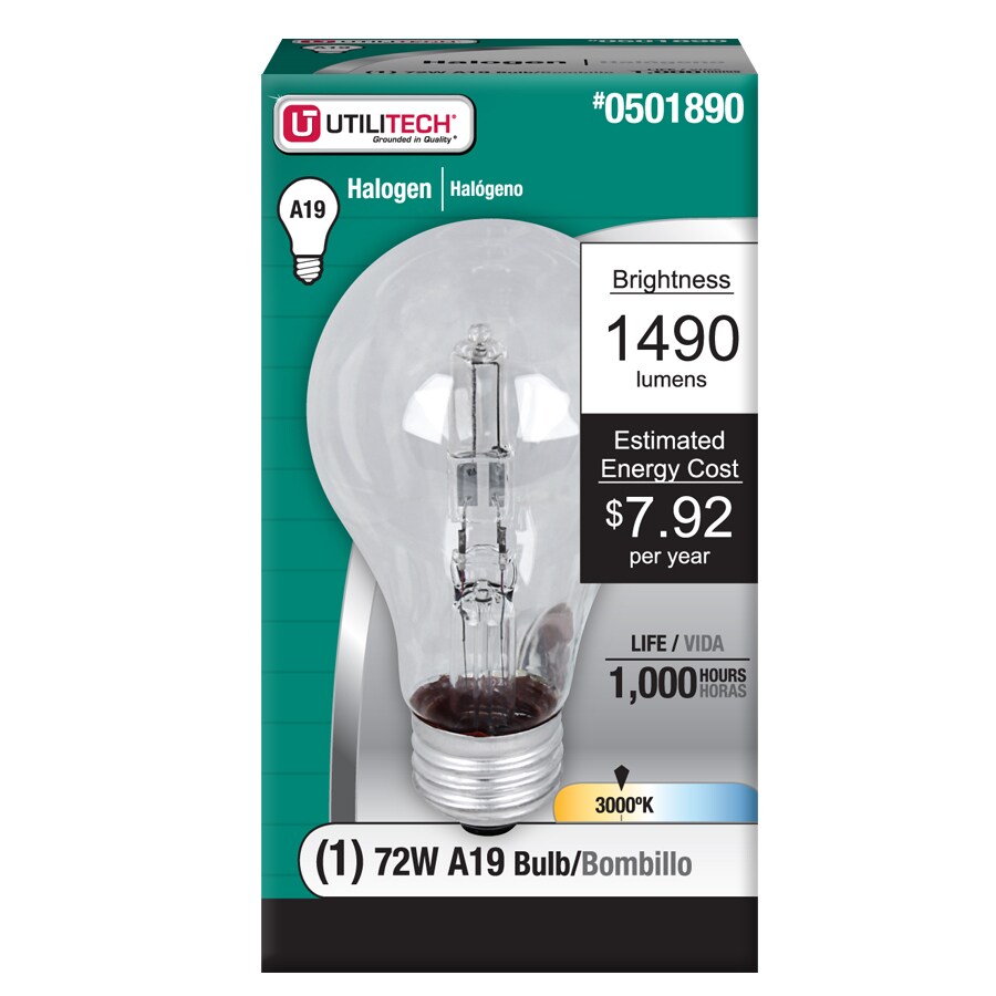 Utilitech 72 Watt Dimmable Warm White A19 Halogen Light Fixture Light ...