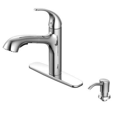 Aquasource Chrome 1 Handle Deck Mount Pull Out Kitchen Faucet At