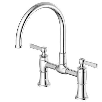 Aquasource Chrome 2 Handle High Arc Deck Mount Kitchen Faucet At