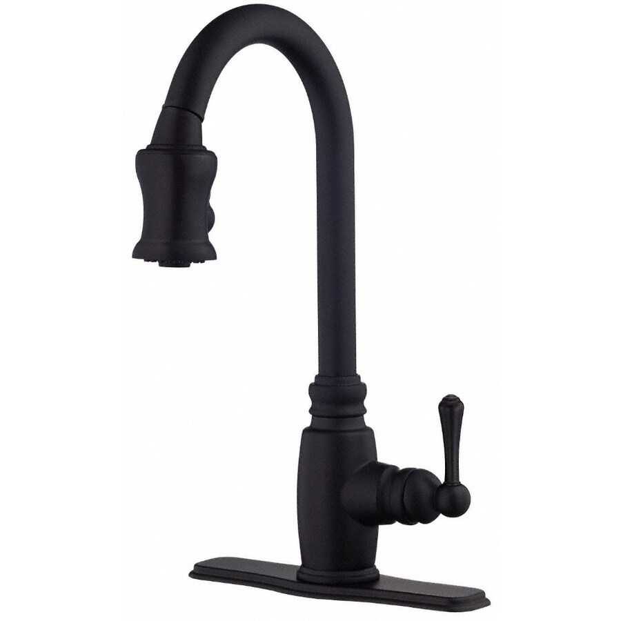 Danze D454557BS Opulence Satin Black Single Handle Pull-down Kitchen Faucet with Deck Plate