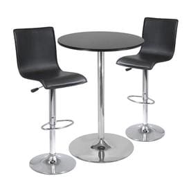 3pc 28" Spectrum Bar Height Dining Set Black - Winsome: Chrome Base, Adjustable Stools, Modern Style