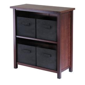 5pc Storage Shelf with Folding Fabric Baskets Walnut/Black - Winsome: Wood Composite Frame, 2-Tier Design, Universal Organizer