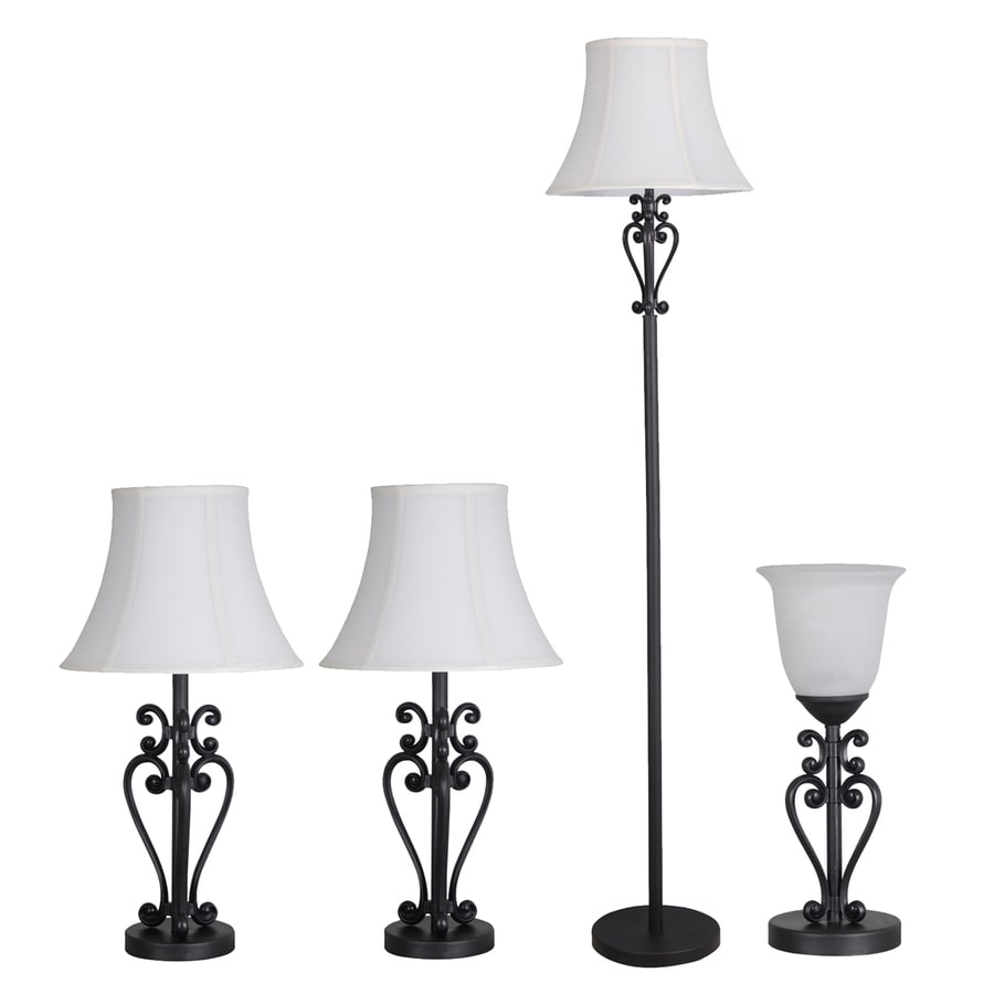Portfolio 18907-001 4-Piece Bronze Lamp Set with Fabric Shades