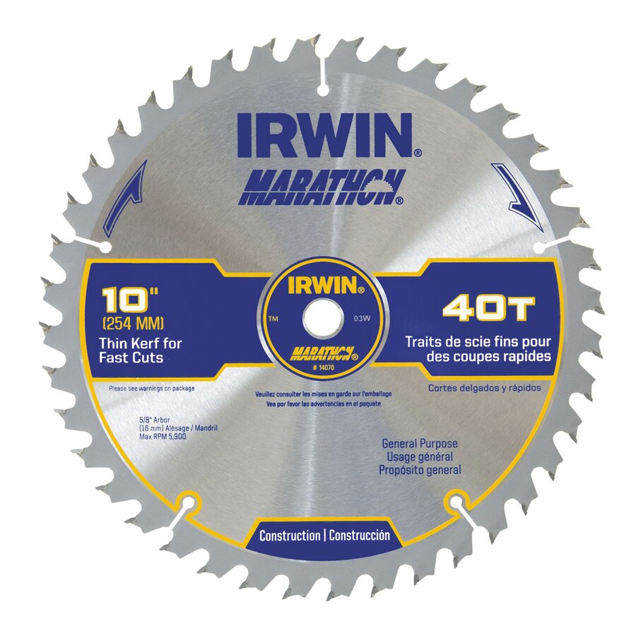 Irwin Marathon 10 In 40 Tooth Carbide Miter Table Saw Blade At