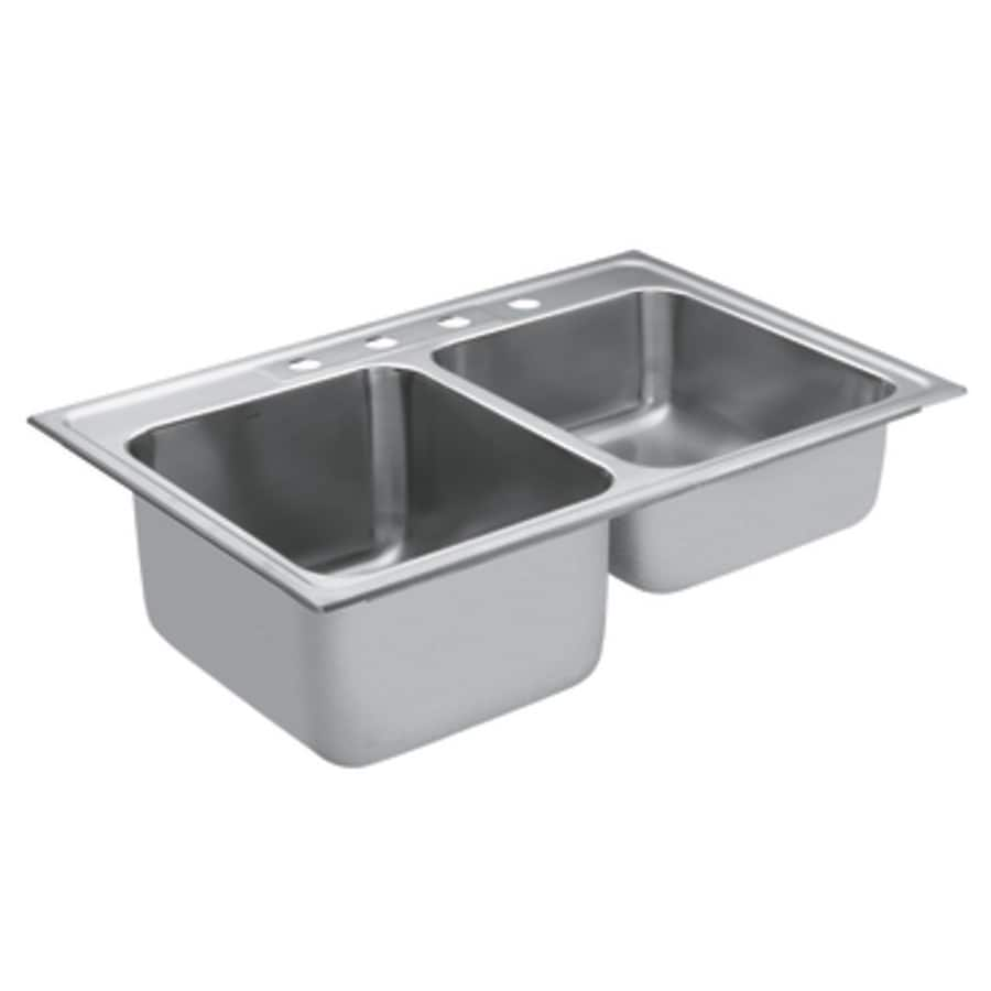 Shop Moen 22-in x 33-in Stainless Steel Double-Basin Drop 