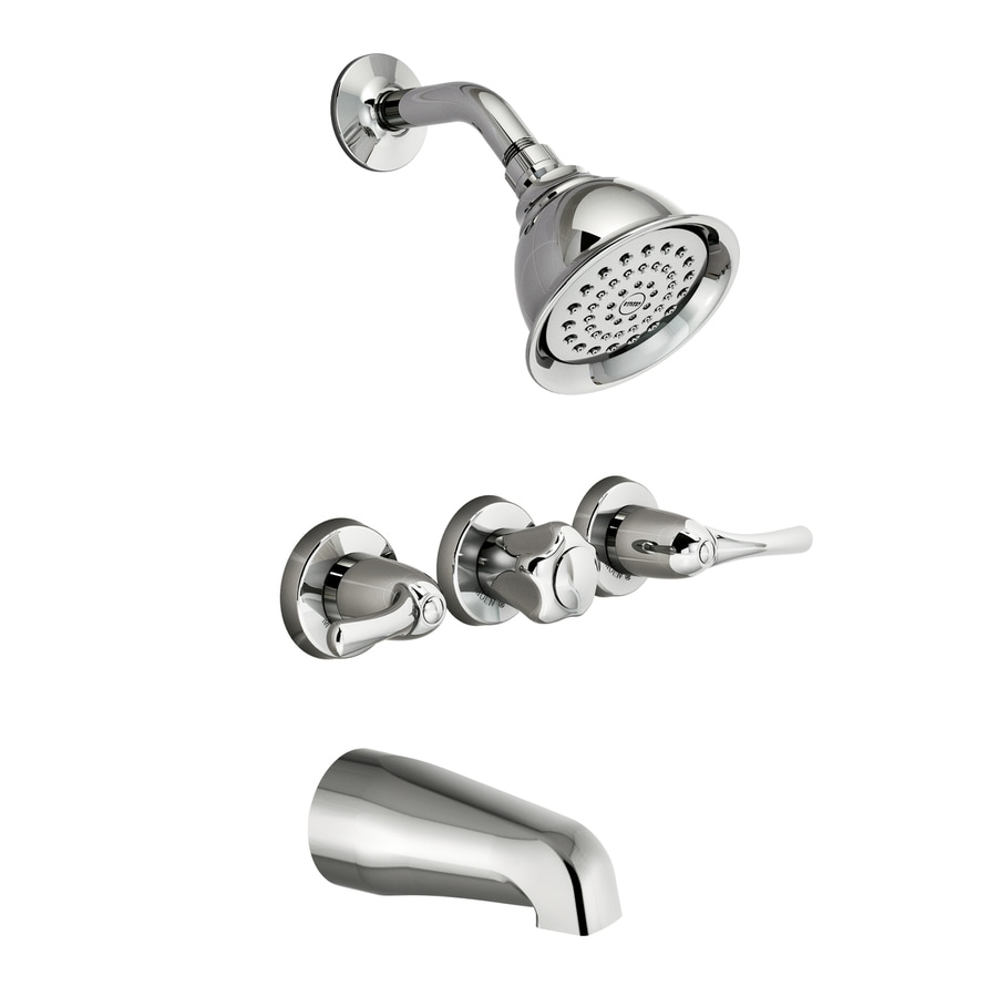 Shop MoenÃ‚Â® Three Handle Chrome Tub & Shower Faucet at Lowes.com  MoenÃ‚Â® Three Handle Chrome Tub & Shower Faucet