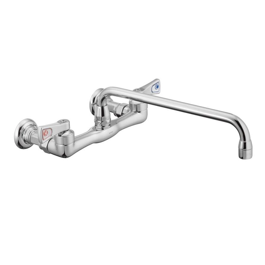 Moen M Dura Chrome 2 Handle Low Arc Wall Mount Kitchen Faucet In The Kitchen Faucets Department At Lowes Com