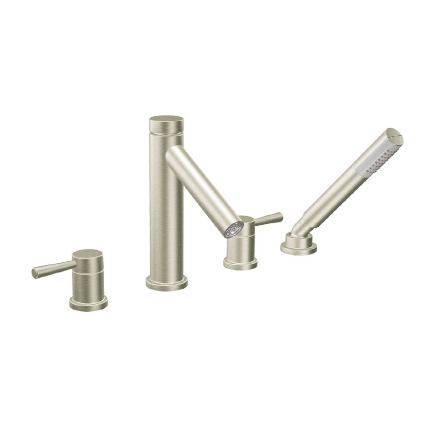 Moen Brushed Nickel, Level Roman Tub Faucet with Hand Shower Trim Kit ...