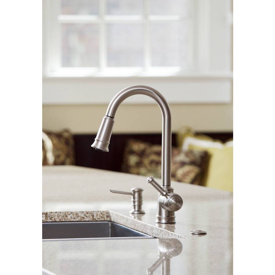 Moen Lindley Spot Resist Stainless Single Handle Pull Down Kitchen Faucet With Deck Plate And 8973