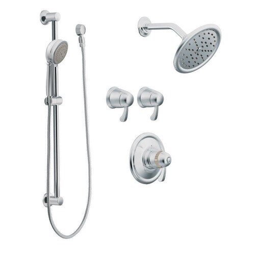 Moen ExactTemp Chrome 1-Handle Vertical Shower System with Multi-Head ...