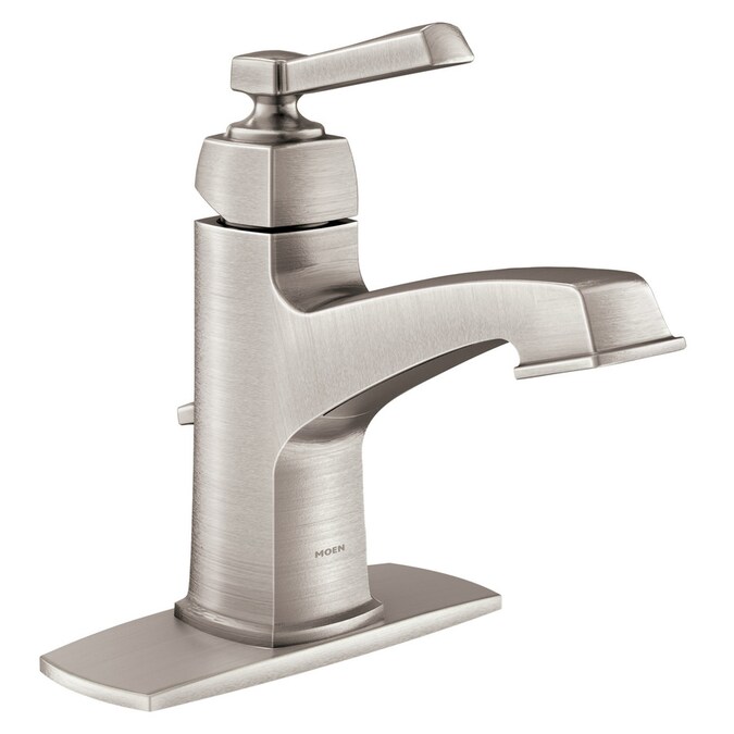 moen boardwalk spot resist brushed nickel 1 handle 4 in centerset watersense bathroom sink faucet with drain