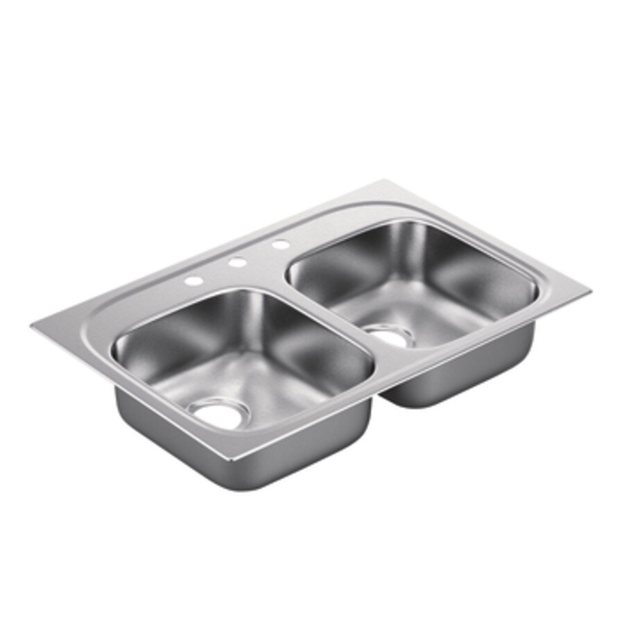 Moen 2200 33-in x 22-in Stainless Steel Double Equal 3-Hole Kitchen ...