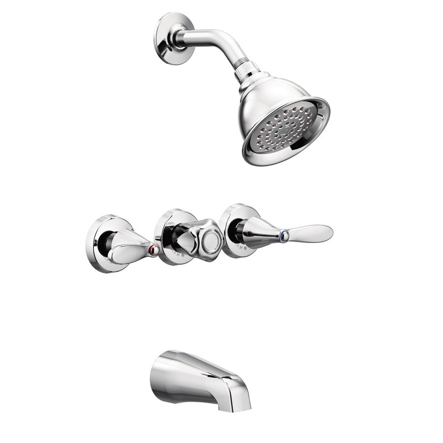 Moen Adler Chrome 3 Handle Bathtub And Shower Faucet With Valve At