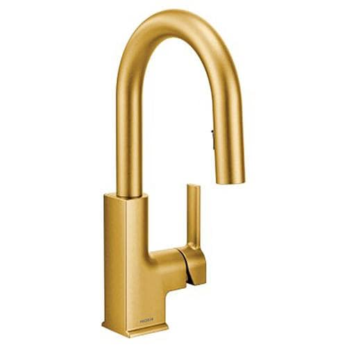 Moen STO Brushed Gold 1-Handle Deck-Mount Pull-Down Handle Kitchen ...