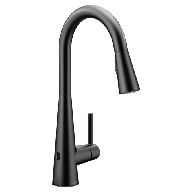 Moen Sleek Matte Black 1 Handle Deck Mount Pull Down Handle Kitchen Faucet Deck Plate Included In The Kitchen Faucets Department At Lowes Com