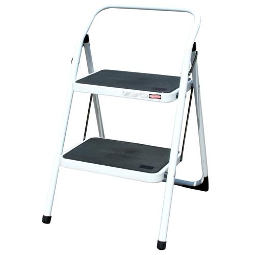 Amerihome 2 Step 200 Lbs Capacity White Steel Foldable Step Stool