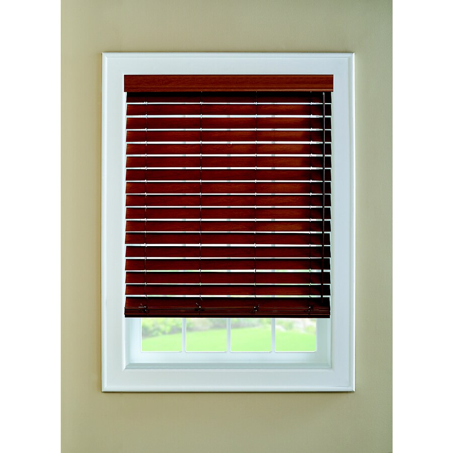 Custom Size Now by Levolor EFWCDD2707222D 2-in Slat Width 27-in x 72-in Corded Walnut Faux Wood Room Darkening Horizontal Blinds