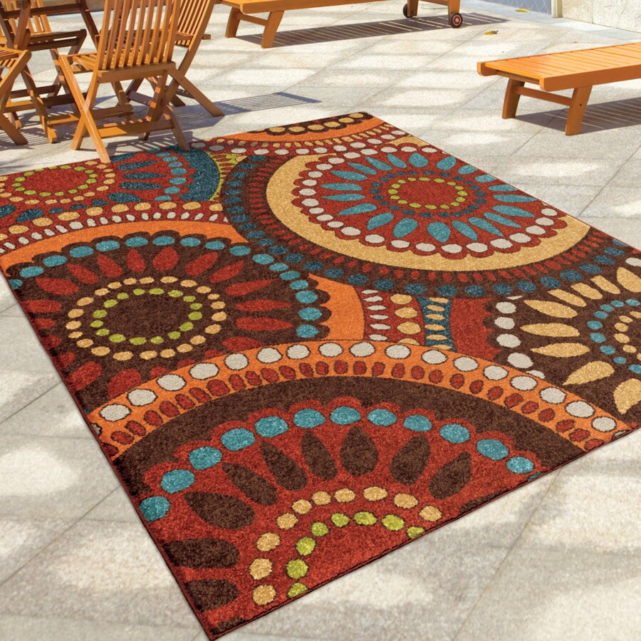 Orian Rugs Pinwheel 5 x 8 Orange Indoor/Outdoor Geometric Bohemian ...