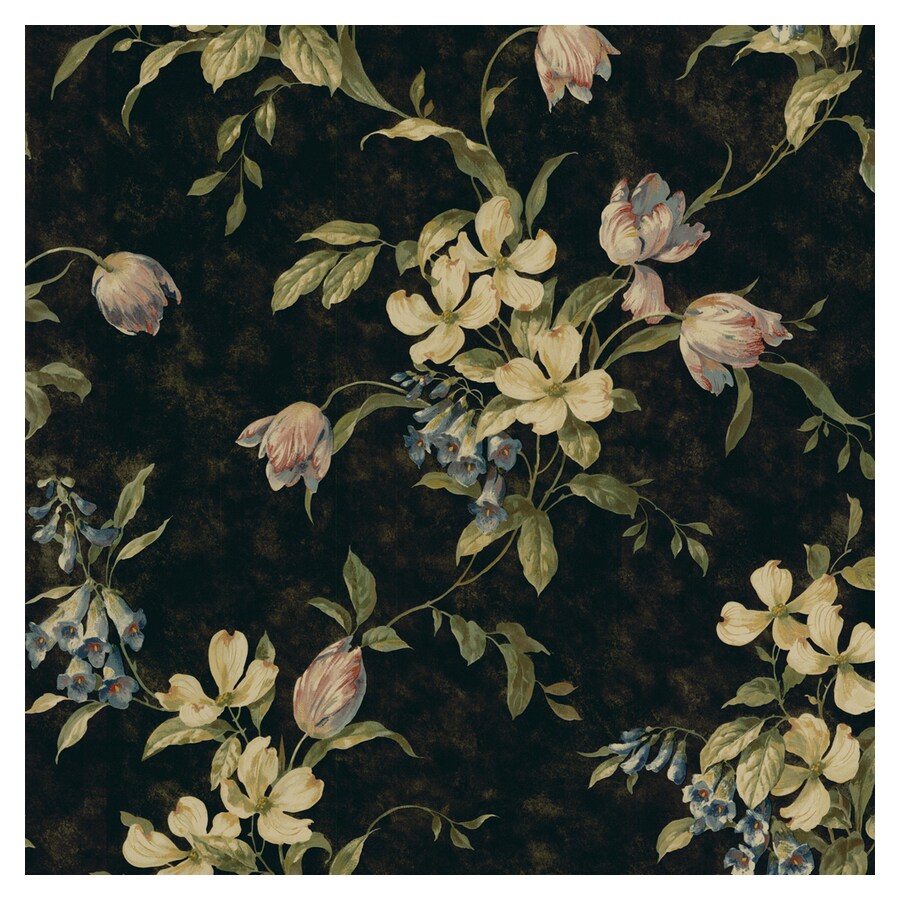 Wallpaper Arts & Crafts Dark Gold on Black Mini Tulip Vine 