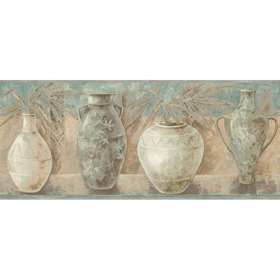 allen + roth LW1340695 8-3/4" Blue And Beige Ethnic Vases Prepasted Wallpaper Border