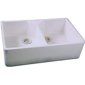 Shop Kitchen Sinks at Lowes.com - Barclay 19.5-in x 31.5-in Double-Basin Fireclay Apron Front/Farmhouse