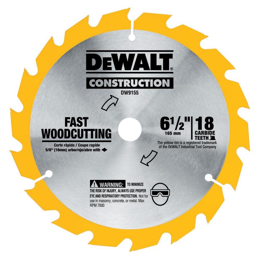 DEWALT Construction 6-1/2-in 18-Tooth Tungsten Carbide-Tipped Steel Circular Saw Blade