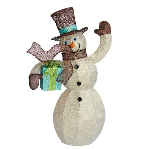 4in Snowman Sculpture with White Incandescent Lights in the Outdoor