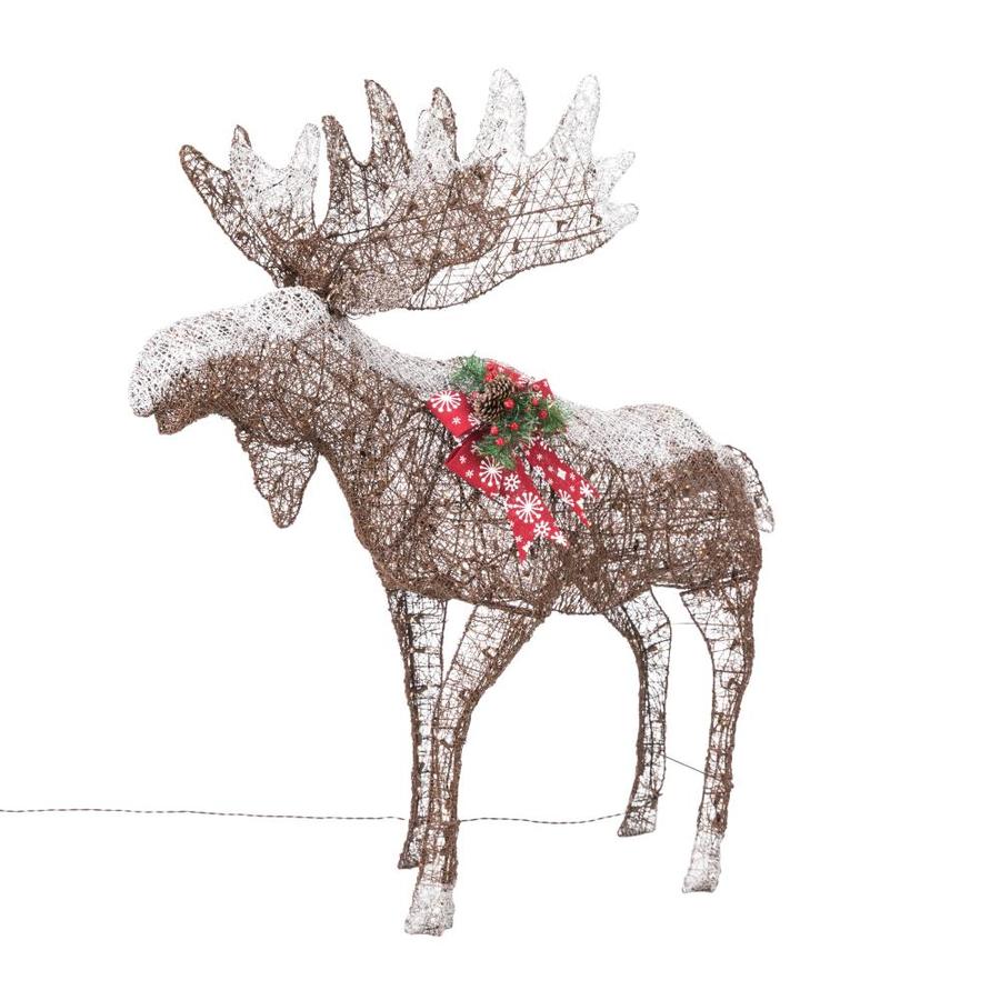 56in Moose Sculpture with White Incandescent Lights in the Outdoor