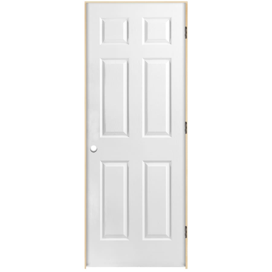 RELIABILT 9795 32-in x 80-in Primed Hollow core 6-panel Right hand Textured Primed Molded composite Split Jamb Single Prehung Interior Door 356 Casing