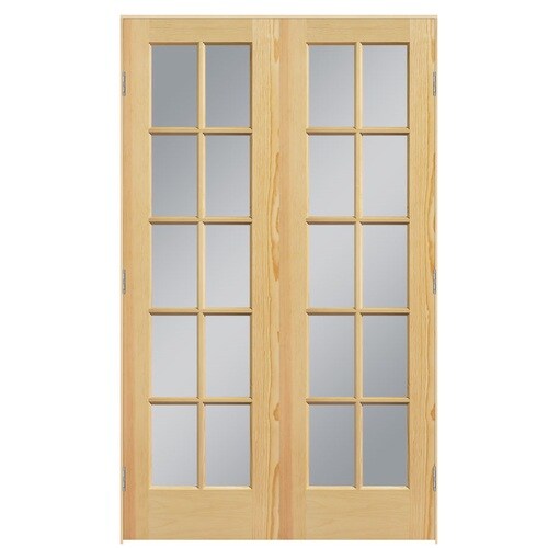 ReliaBilt Pre-hung Doors 48-in x 80-in Clear Glass Solid Core Unfinished Pine Wood Bi-parting ...