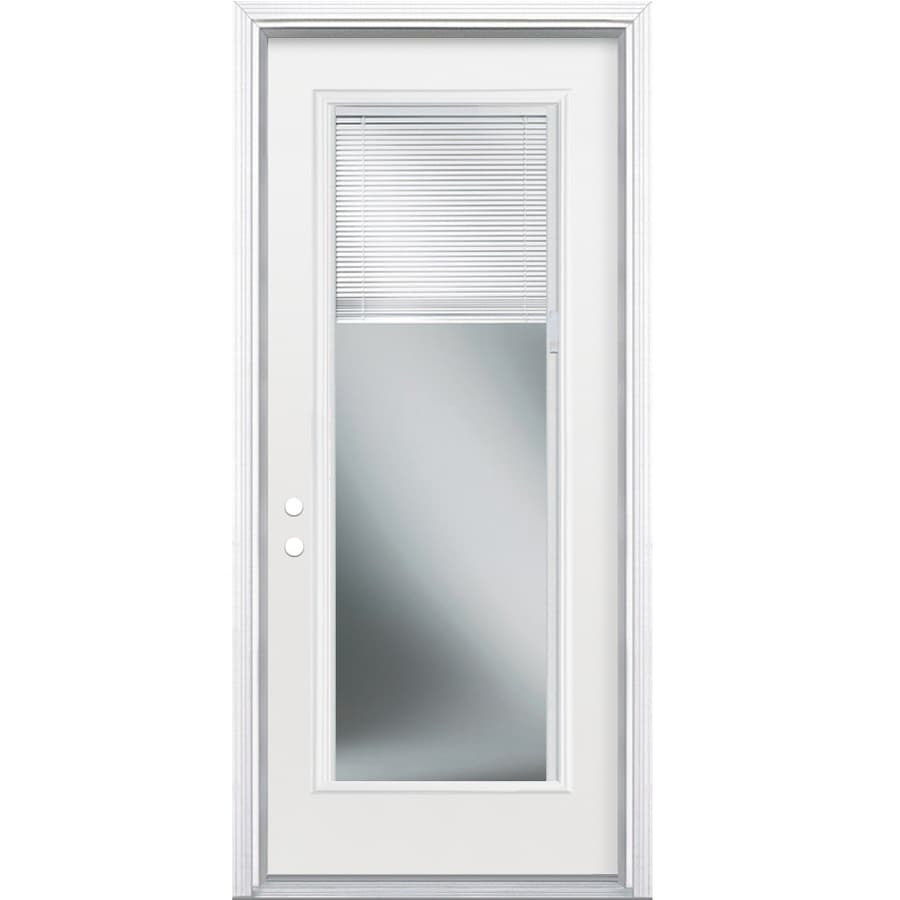 Full Lite Blinds Between The Glass Right Hand Inswing Primed Steel Prehung Entry Door With Insulating Core Common 32 In X 80 In Actual 33 5 In X