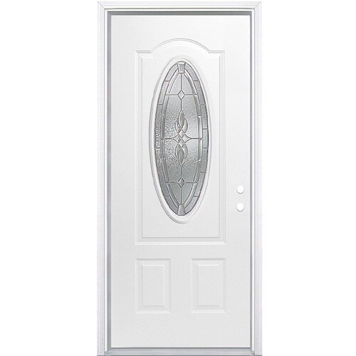Masonite Hampton 36in x 80in Steel Oval Lite LeftHand Inswing Primed Prehung Single Front