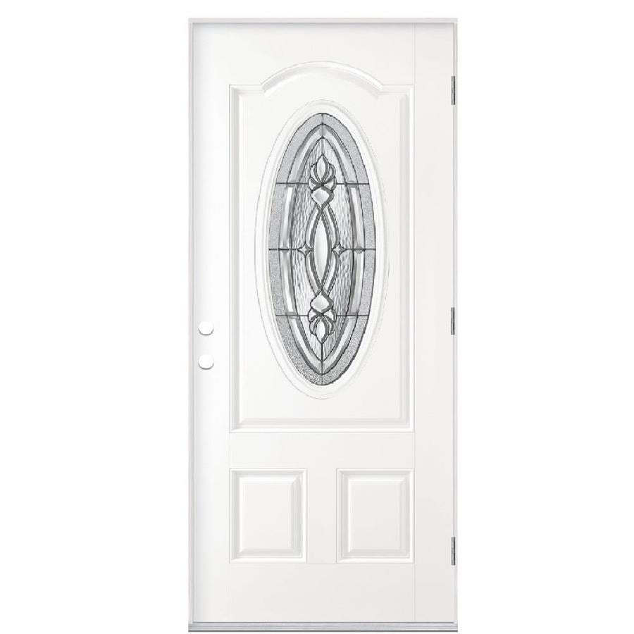 Masonite 740914.0 Panama 2-Panel Insulating Core Oval Lite Left-Hand Outswing Primed Fiberglass Prehung Entry Door (Common: 36-in x 80-in; Actual: 37.5-in x 80.375-in)