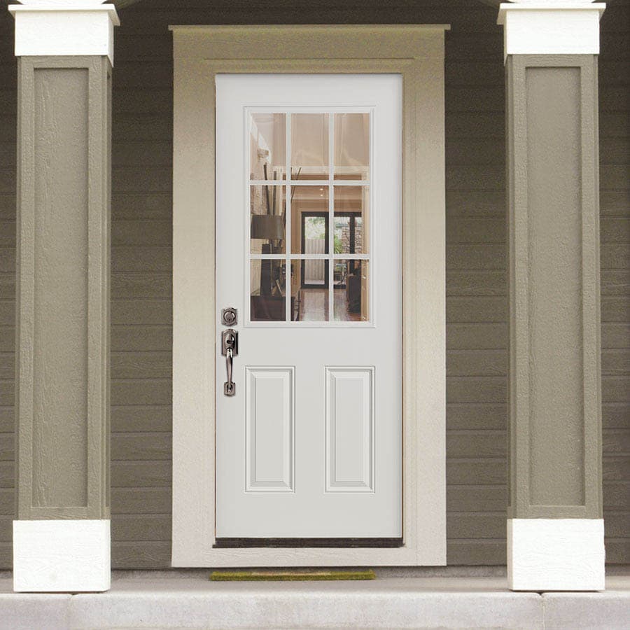 Shop Masonite Half Lite Clear Glass Primed Steel Prehung Double Entry ...