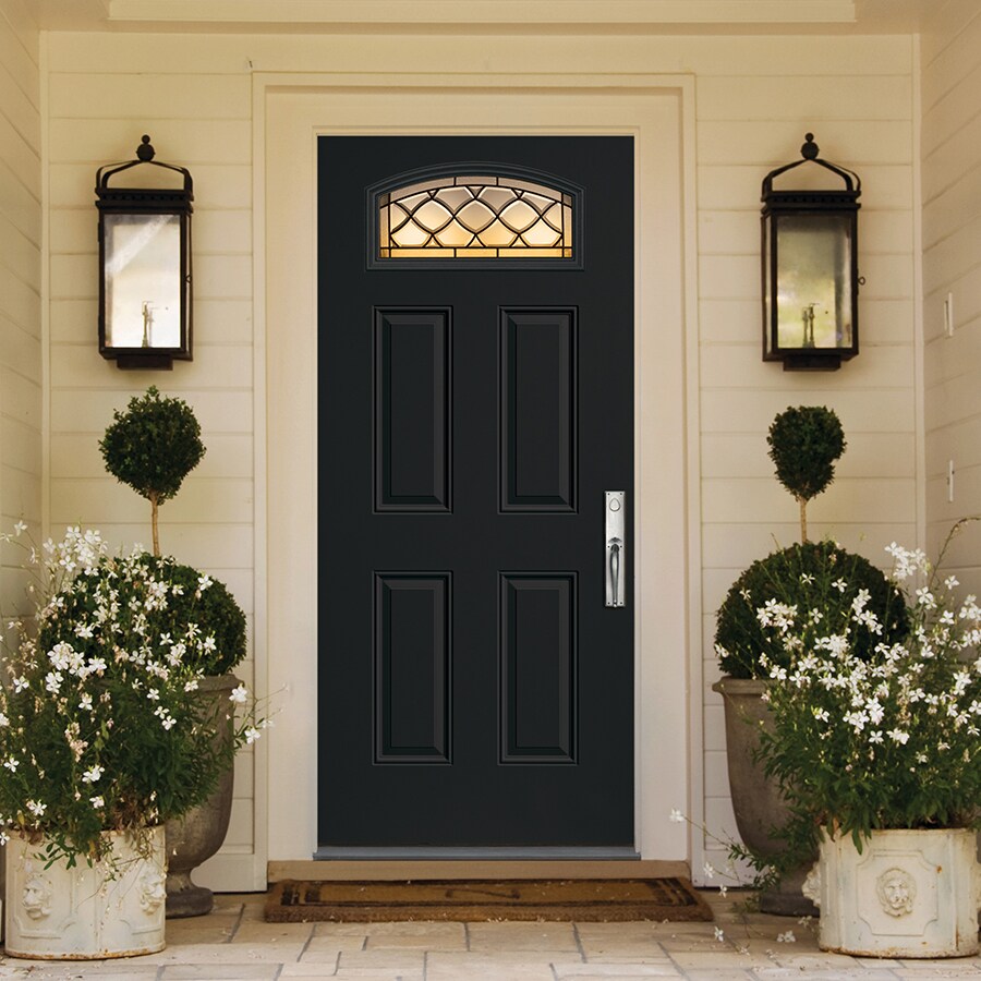 Masonite 36-in x 80-in Steel Eclipse Painted Front Door with Brickmould ...